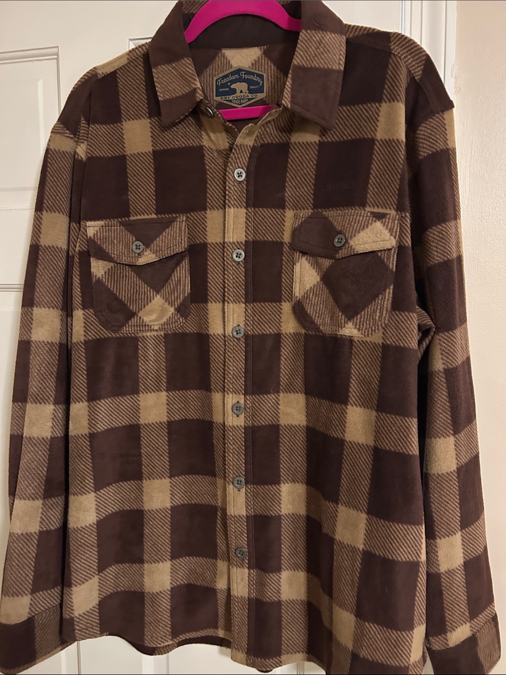 Freedom Foundry Brown Plaid Button-Down Flannel Shirt Size Large